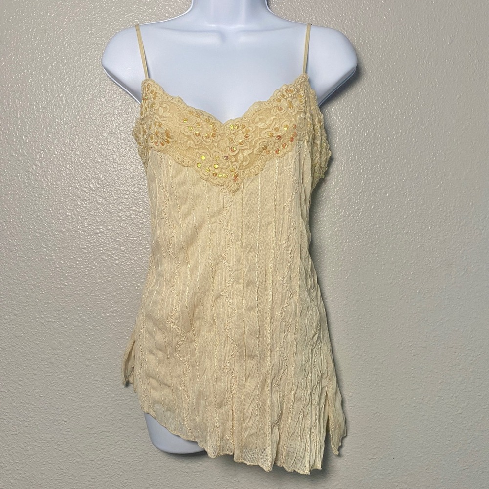 Vintage Y2K Camisole XL Asymmetrical Fairycore Sequin Lace Angelcore Coquette